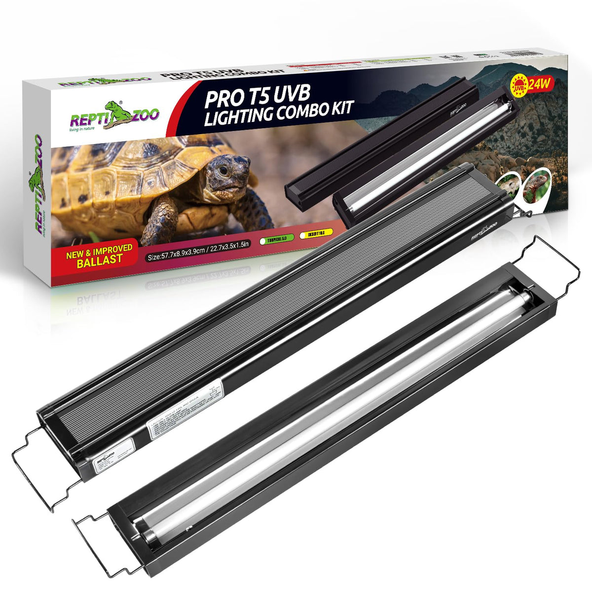 UVB Reptile Light T5 HO Combo Kit with 10.0 UVB Tube Bulb 24W-22Inch G784