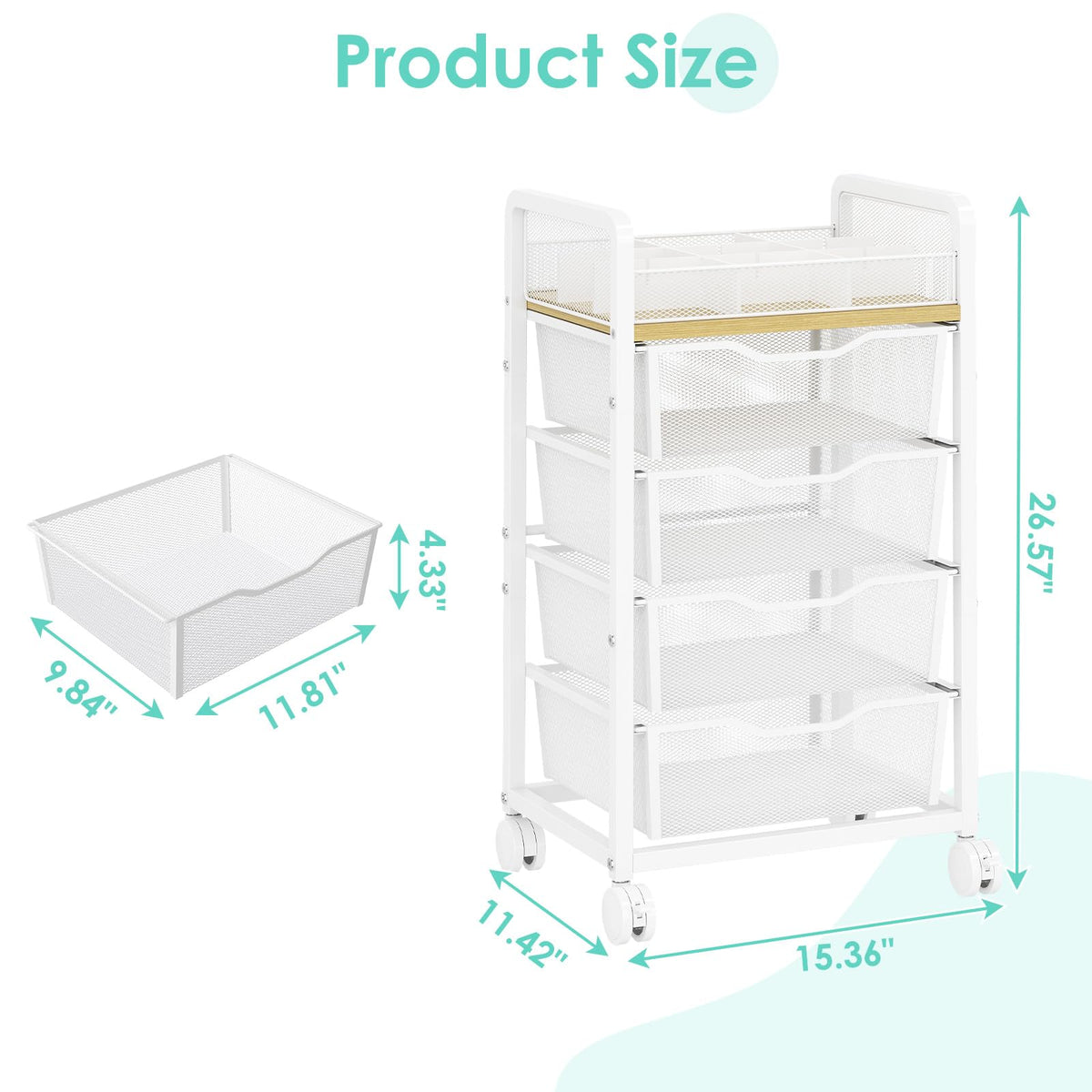 White Rolling Cart with 4 Drawers V56427