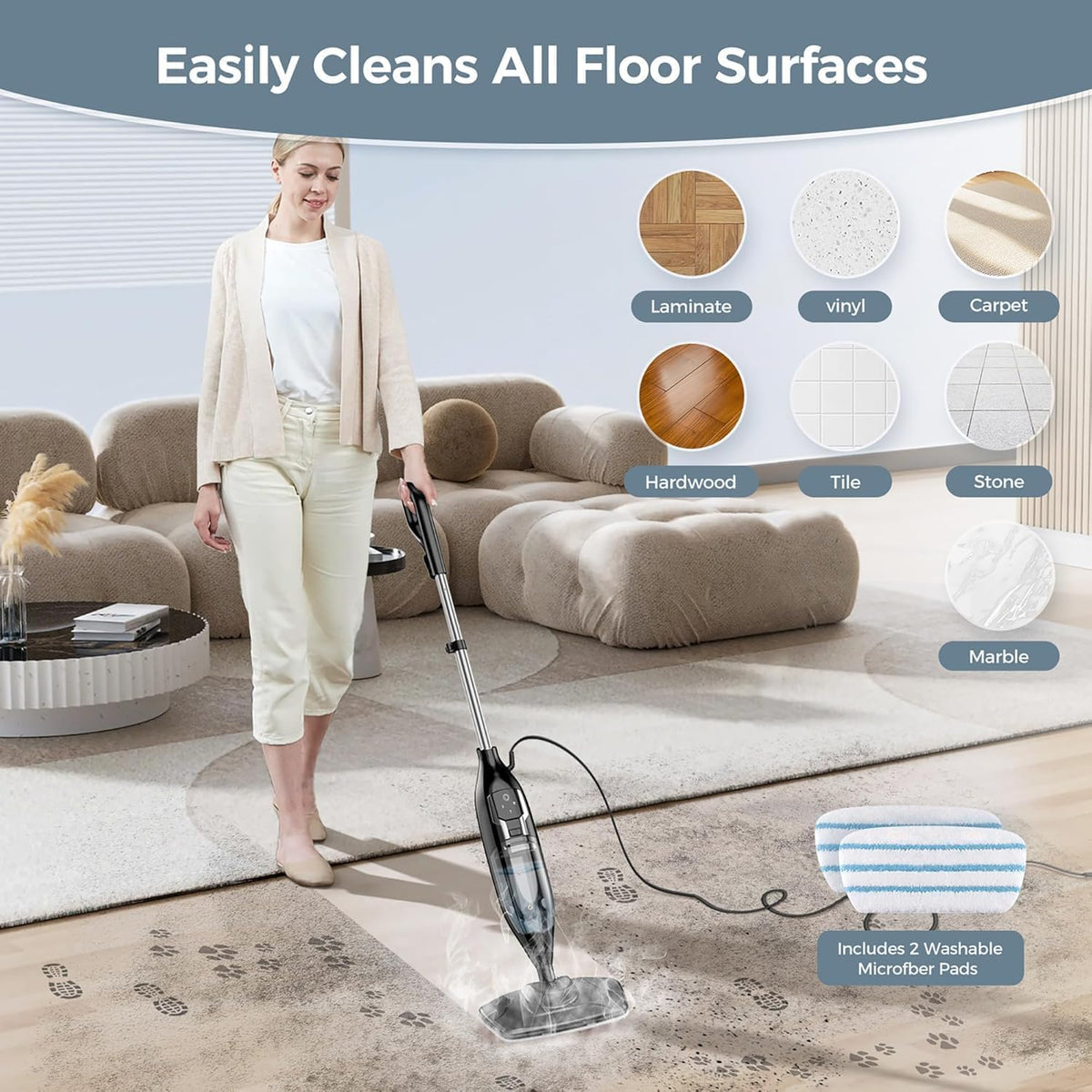 12-in-1 Handheld Steam Mop with 565ML Removable Tank Z441132