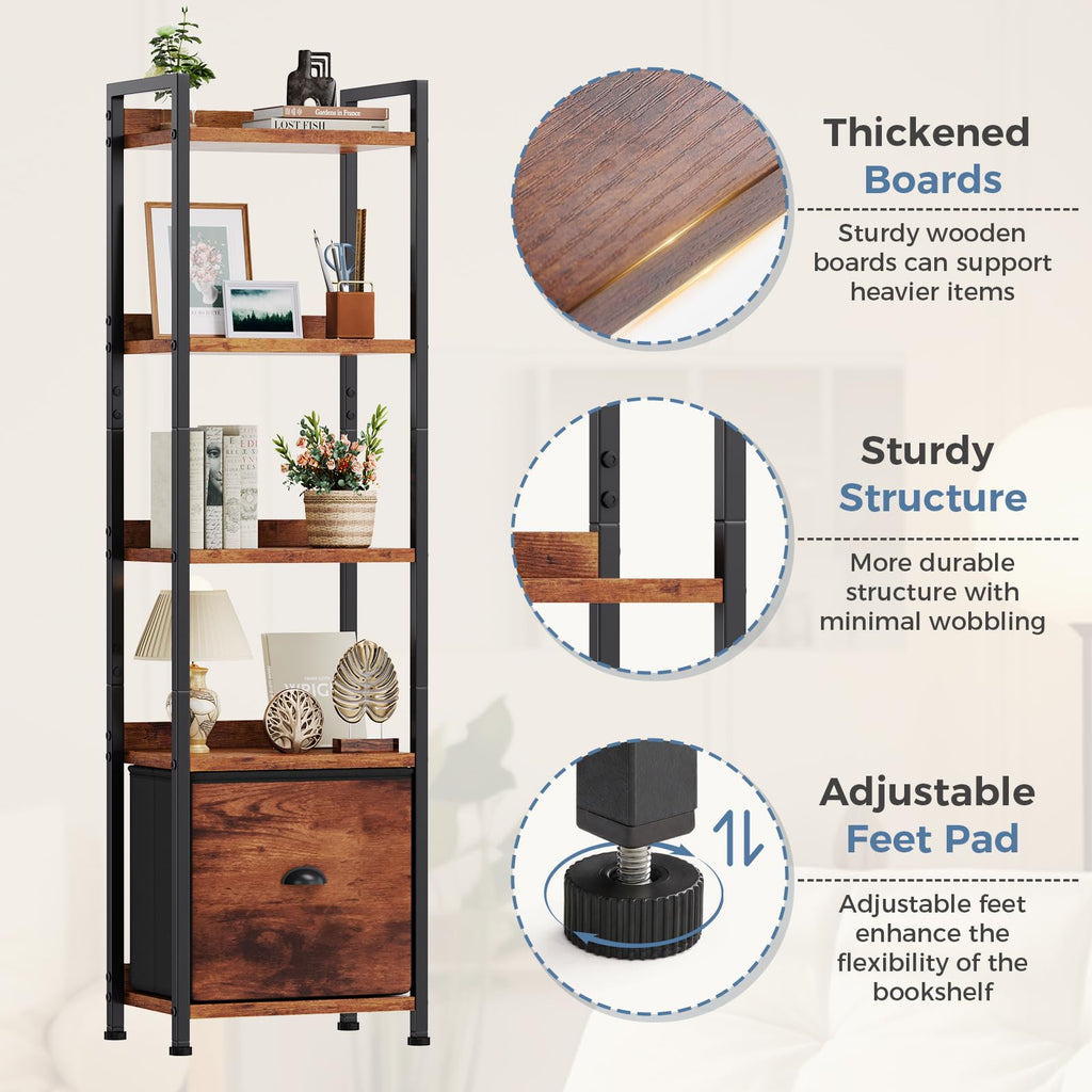 5 Tier Bookshelf with Fabric Drawer O995