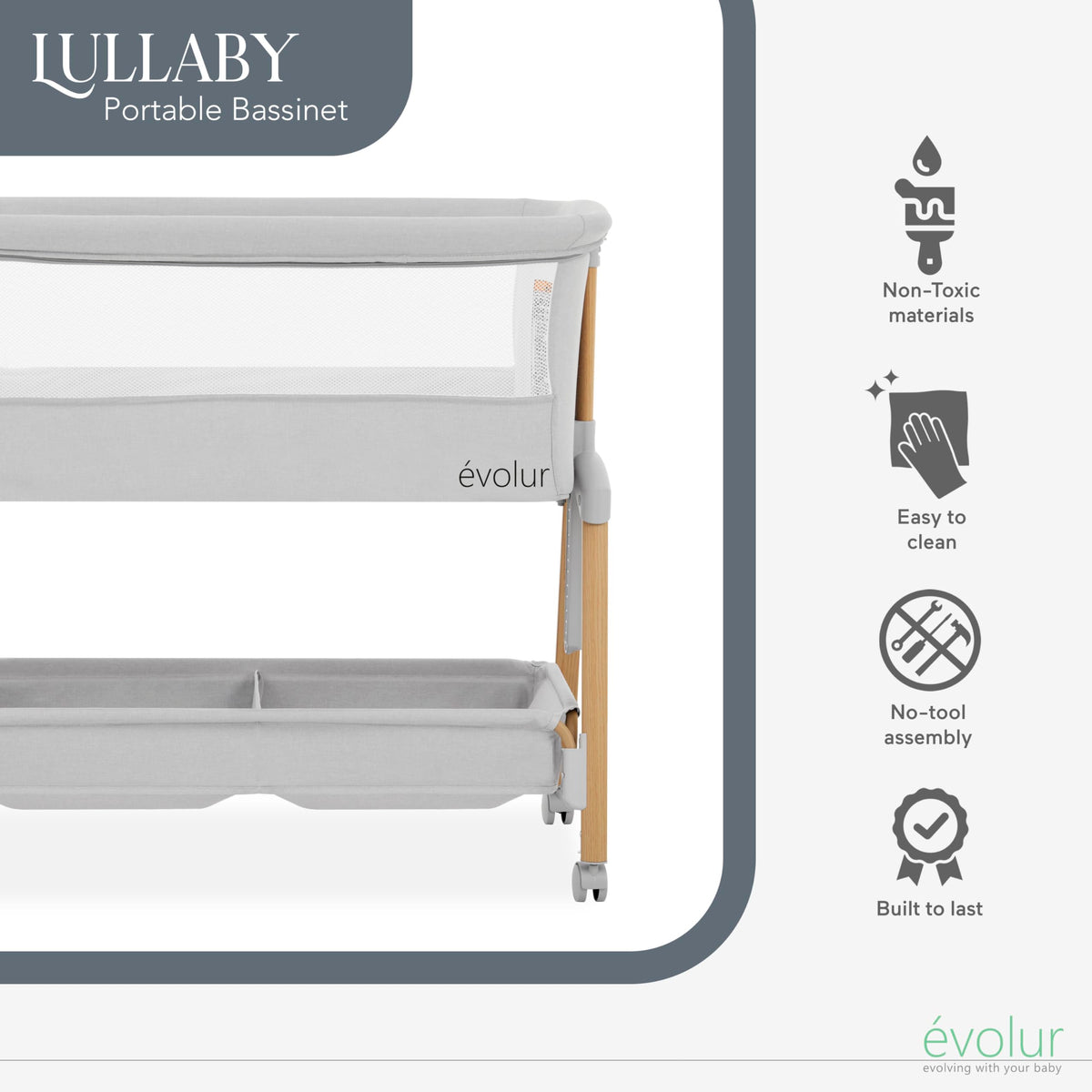 Portable Bassinet with Wheels and Storage Basket R640