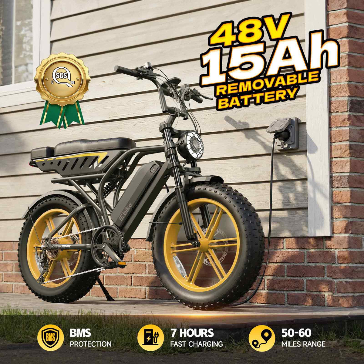 Electric Bike 48V 15Ah Battery 1500W Peak Motor 20 * 4.0 Fat Tire S821156