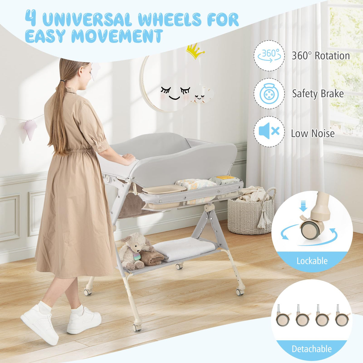 Portable Foldable Baby Changing Table with Wheels K204712