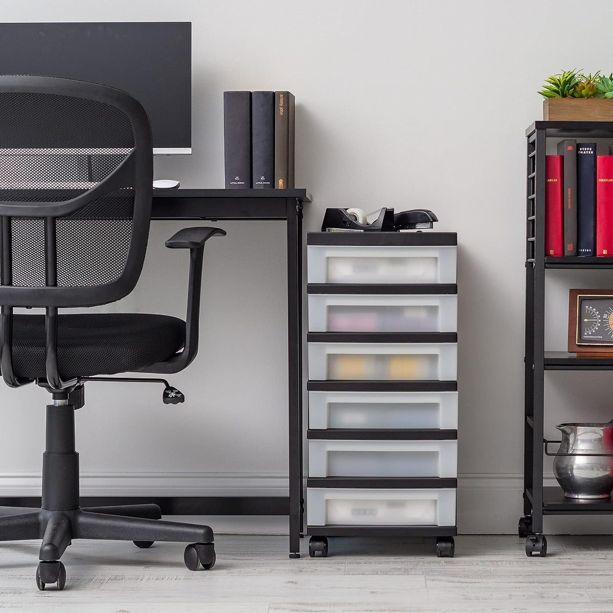 6 Drawer Rolling Storage Cart with Organizer Top, Black W176