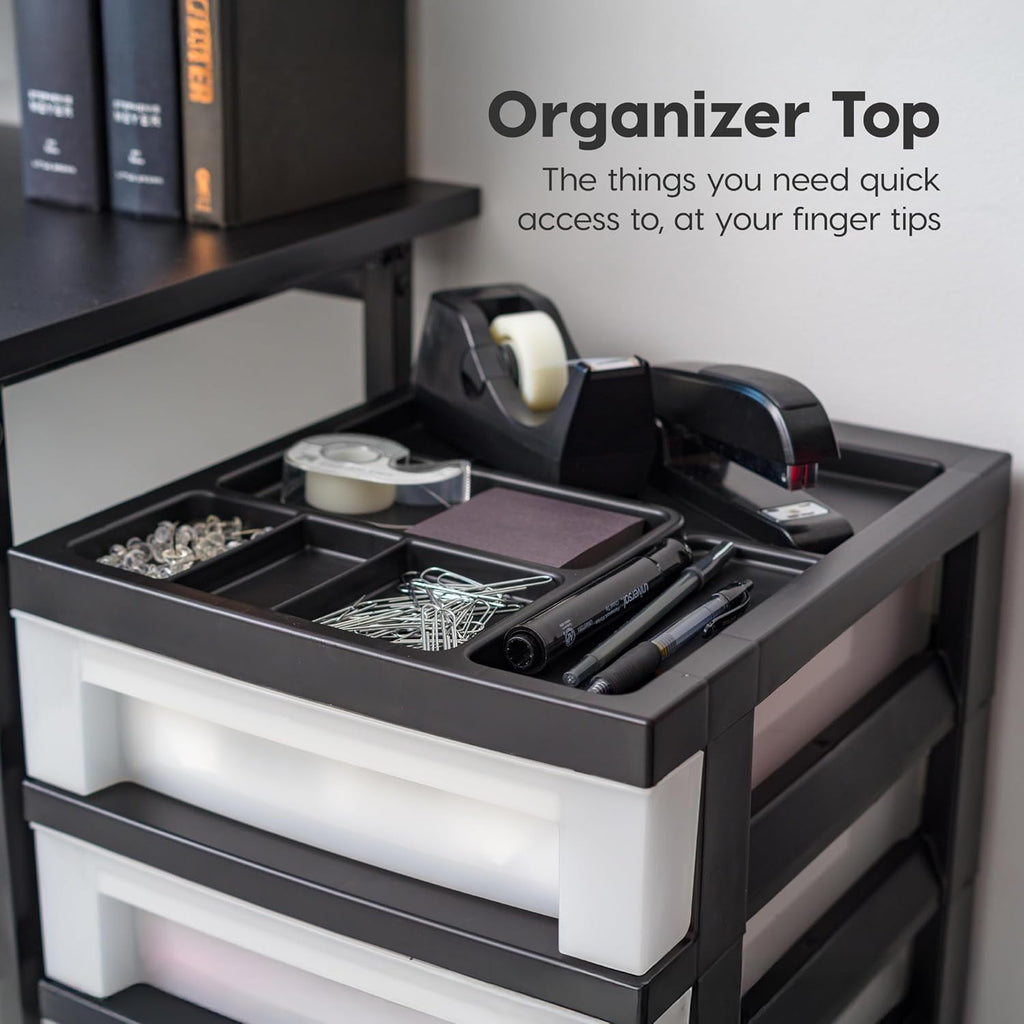 6 Drawer Rolling Storage Cart with Organizer Top, Black W176