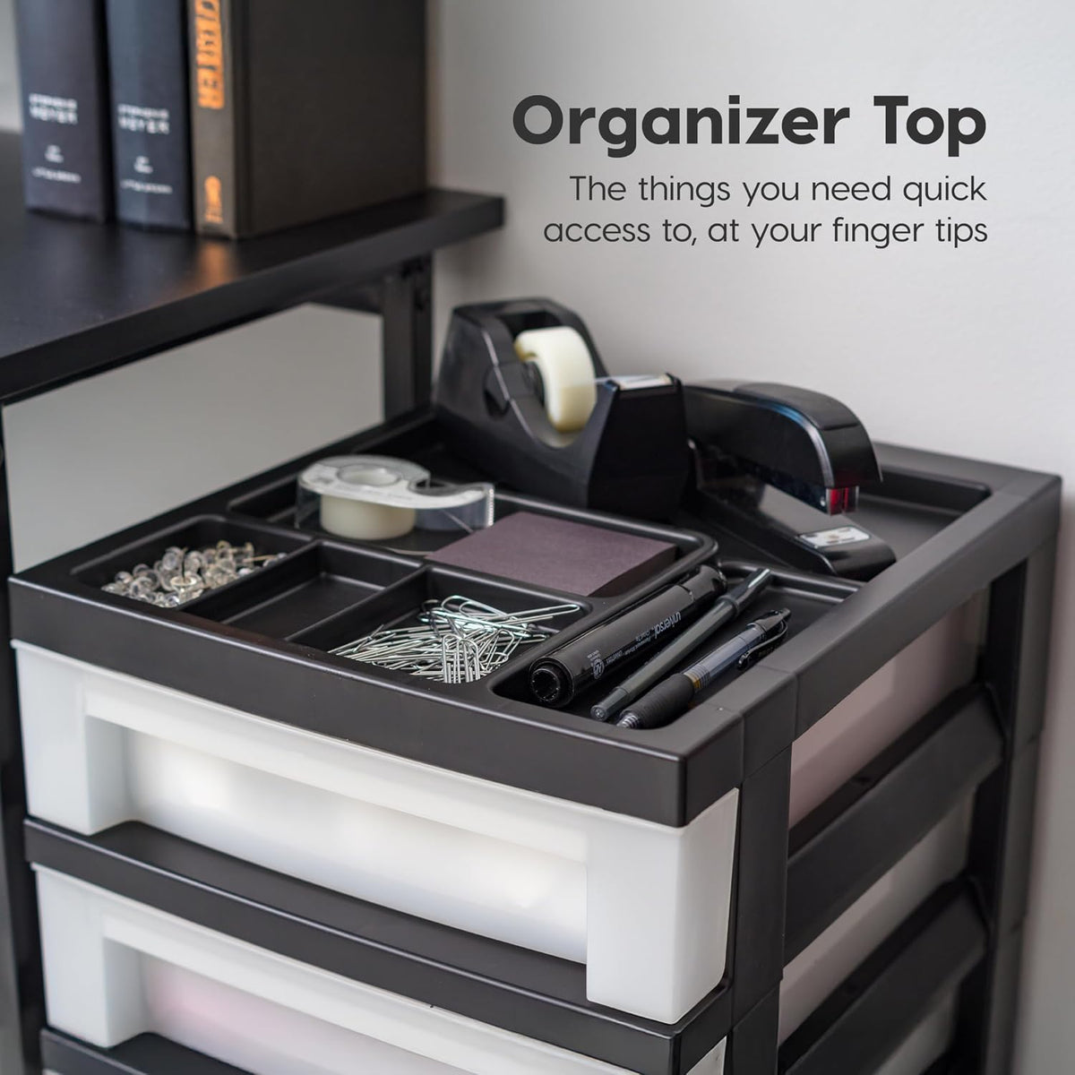 6 Drawer Rolling Storage Cart with Organizer Top, Black W176