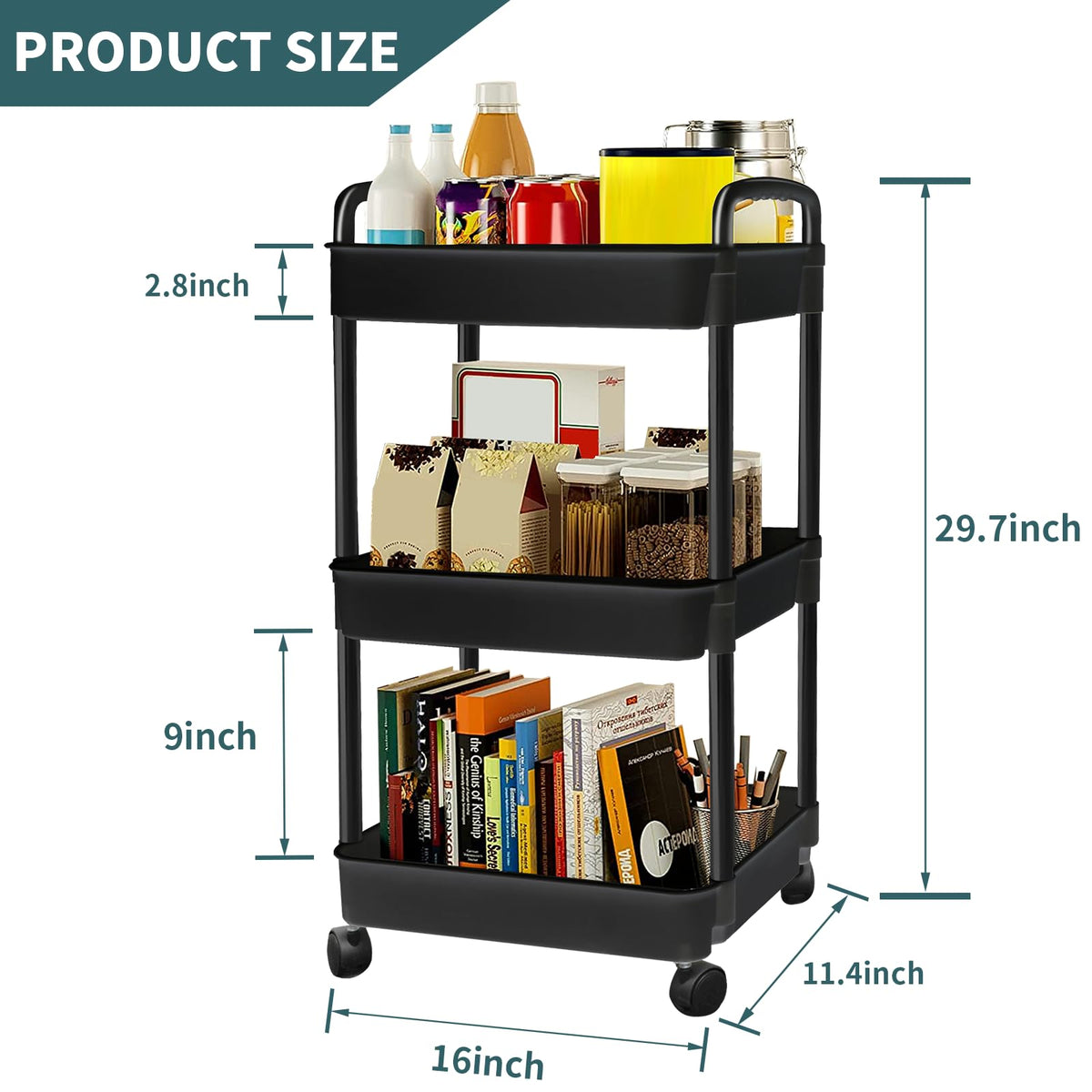 Black 3 Tier Rolling Cart X635948