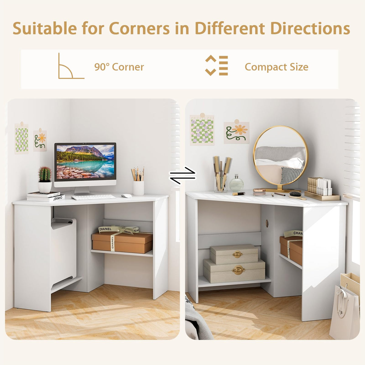 White Compact Corner Desk S76106