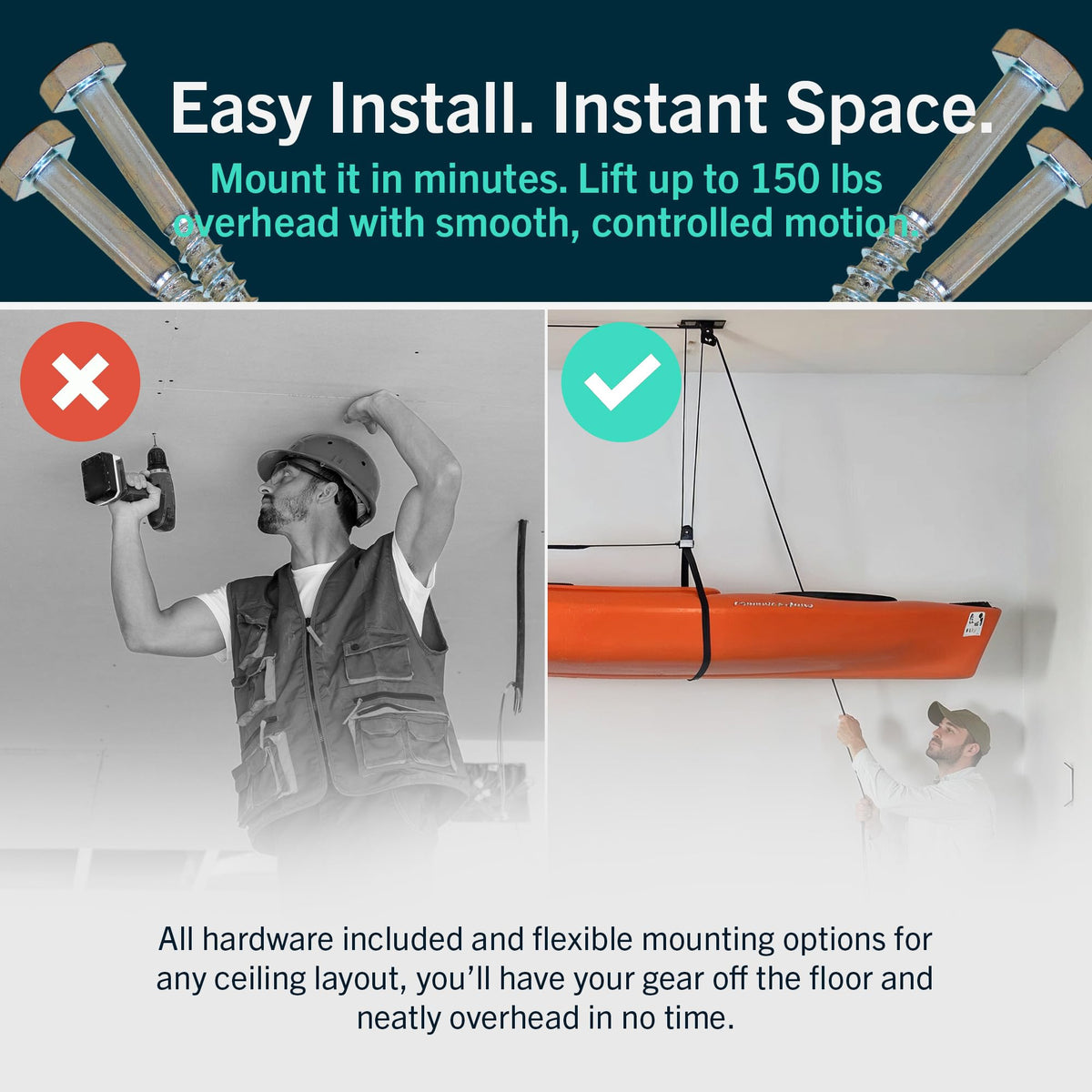 Kayak and Canoe Ceiling Hoist Storage Rack A755408