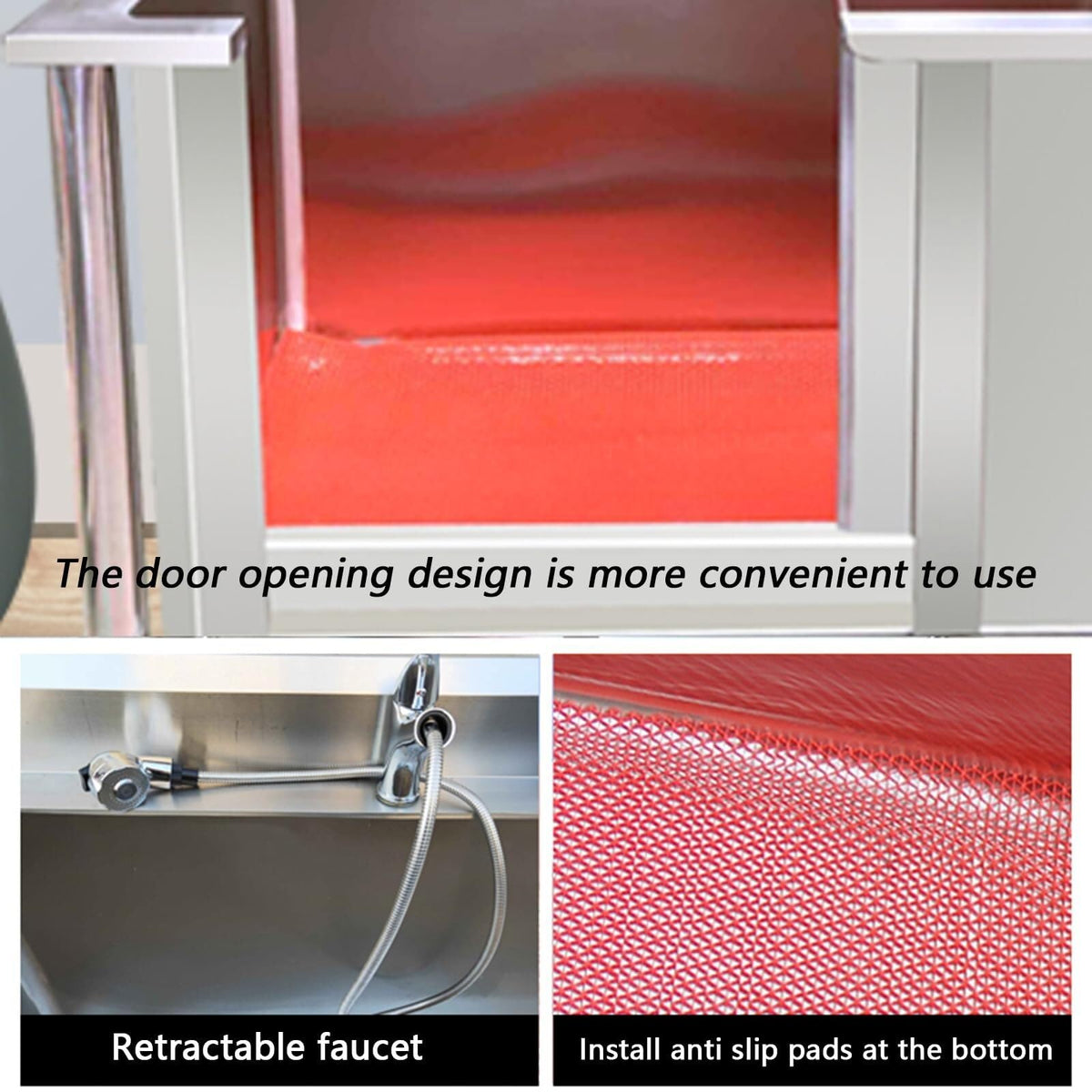Stainless Steel Dog Washing Station Tub with Sliding Door and Telescopic Faucet I882
