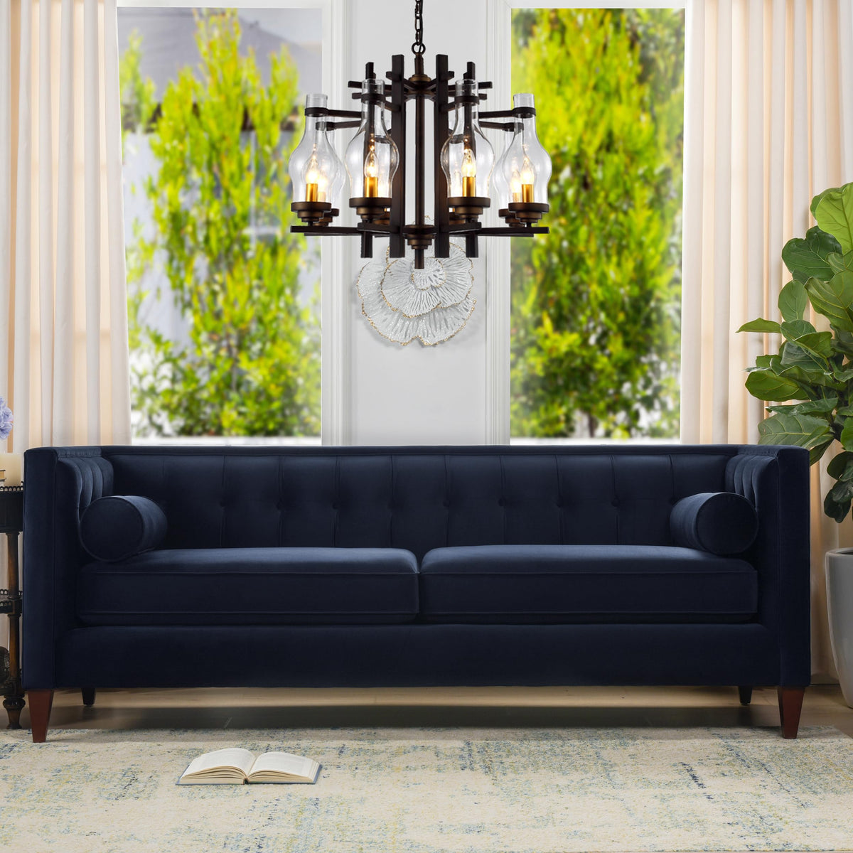 Dark Navy Blue Performance Velvet Tufted Sofa Z65410