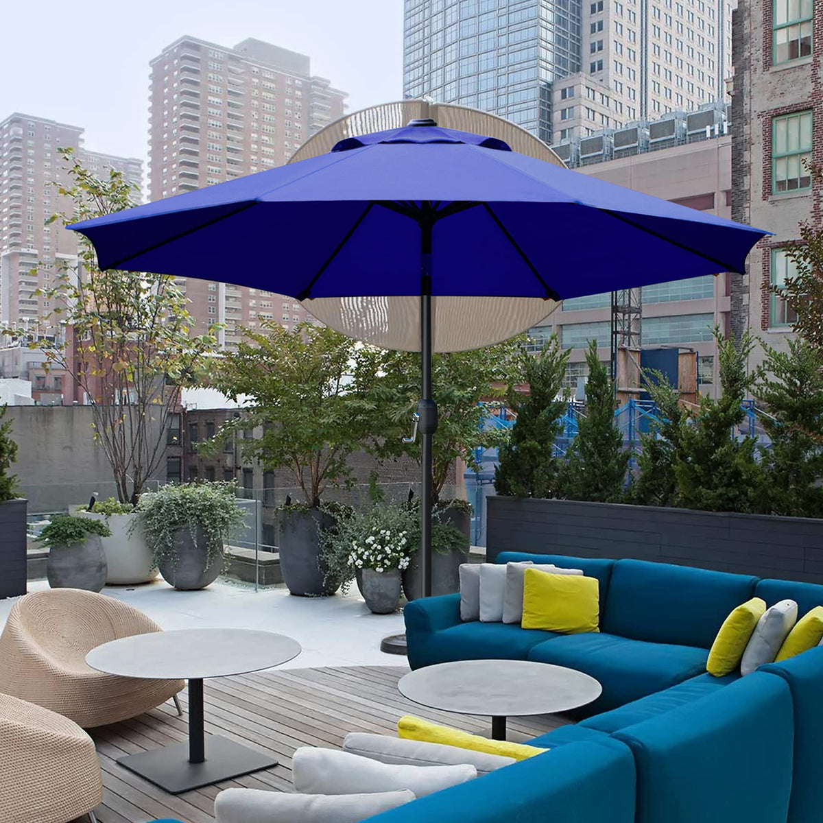 9' Patio Umbrella with 8 Ribs Navy Blue H5473
