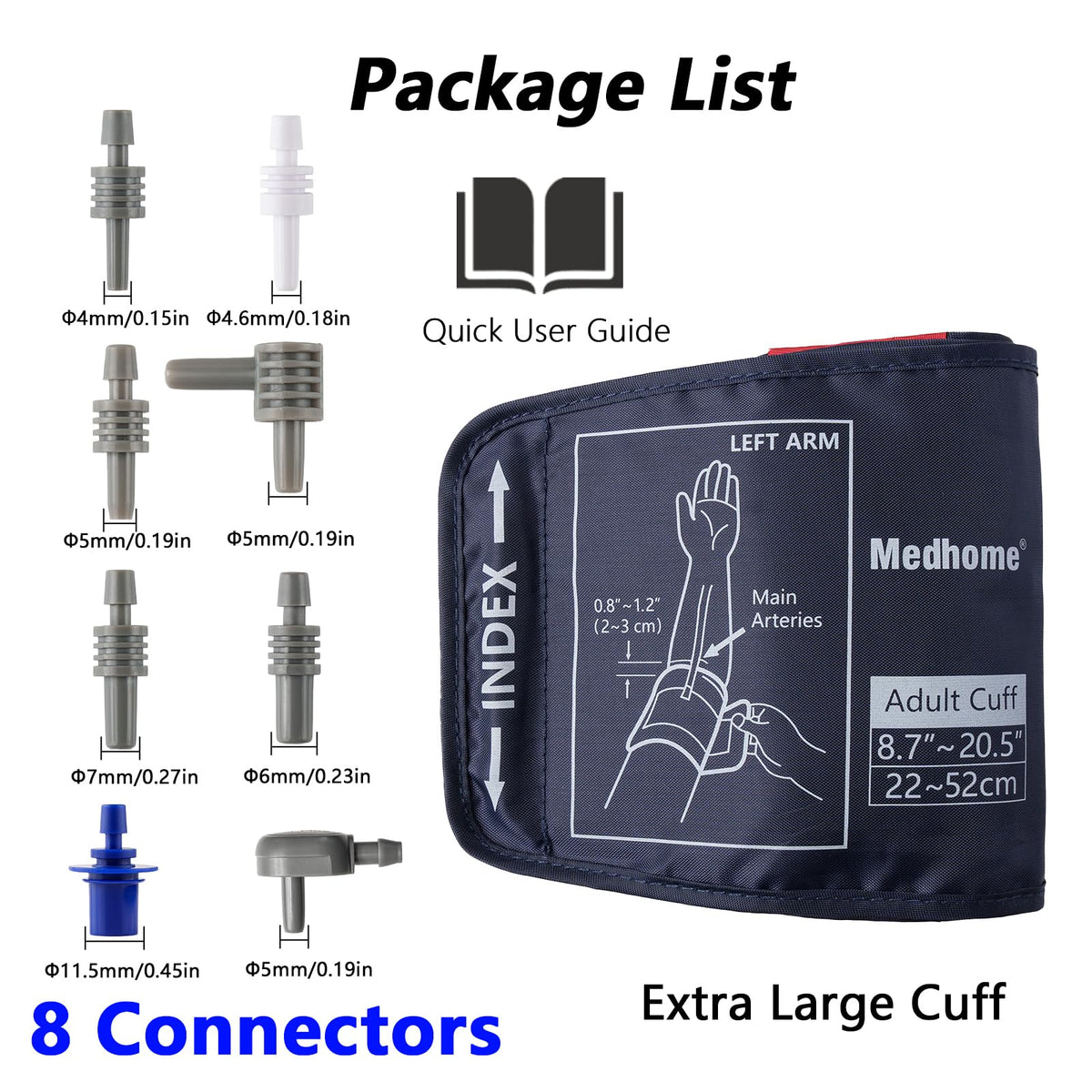 Extra Large Blood Pressure Cuff Upper Arm 8.7"-20.5" Replacement Cuff with 8 Connectors H48194
