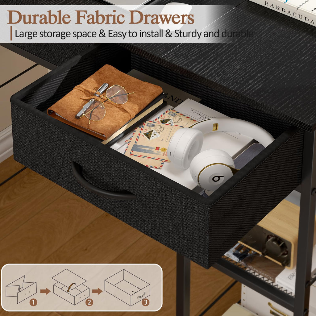 Black Small Writing Desk with 2 Drawers and Storage Shelf H66541