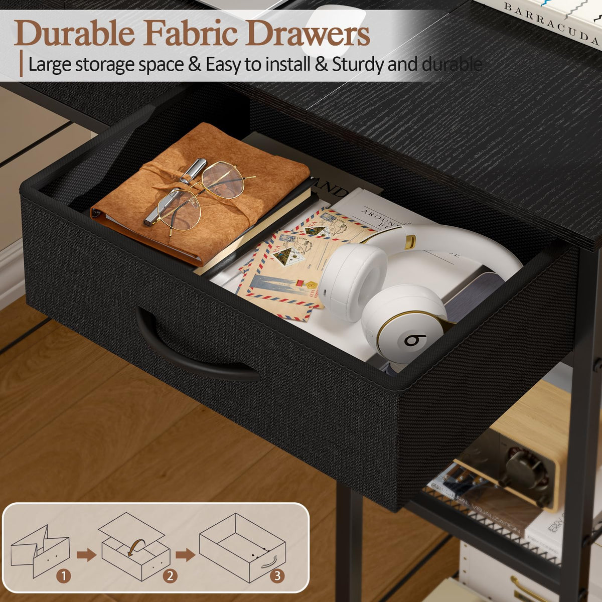 Black Small Writing Desk with 2 Drawers and Storage Shelf H66541