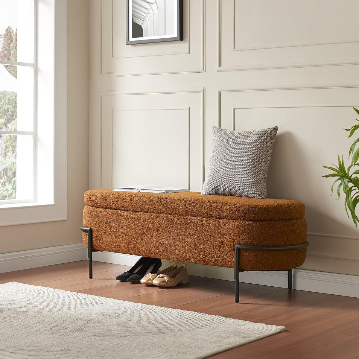 52 Inch Sherpa Storage Ottoman Bench T6342