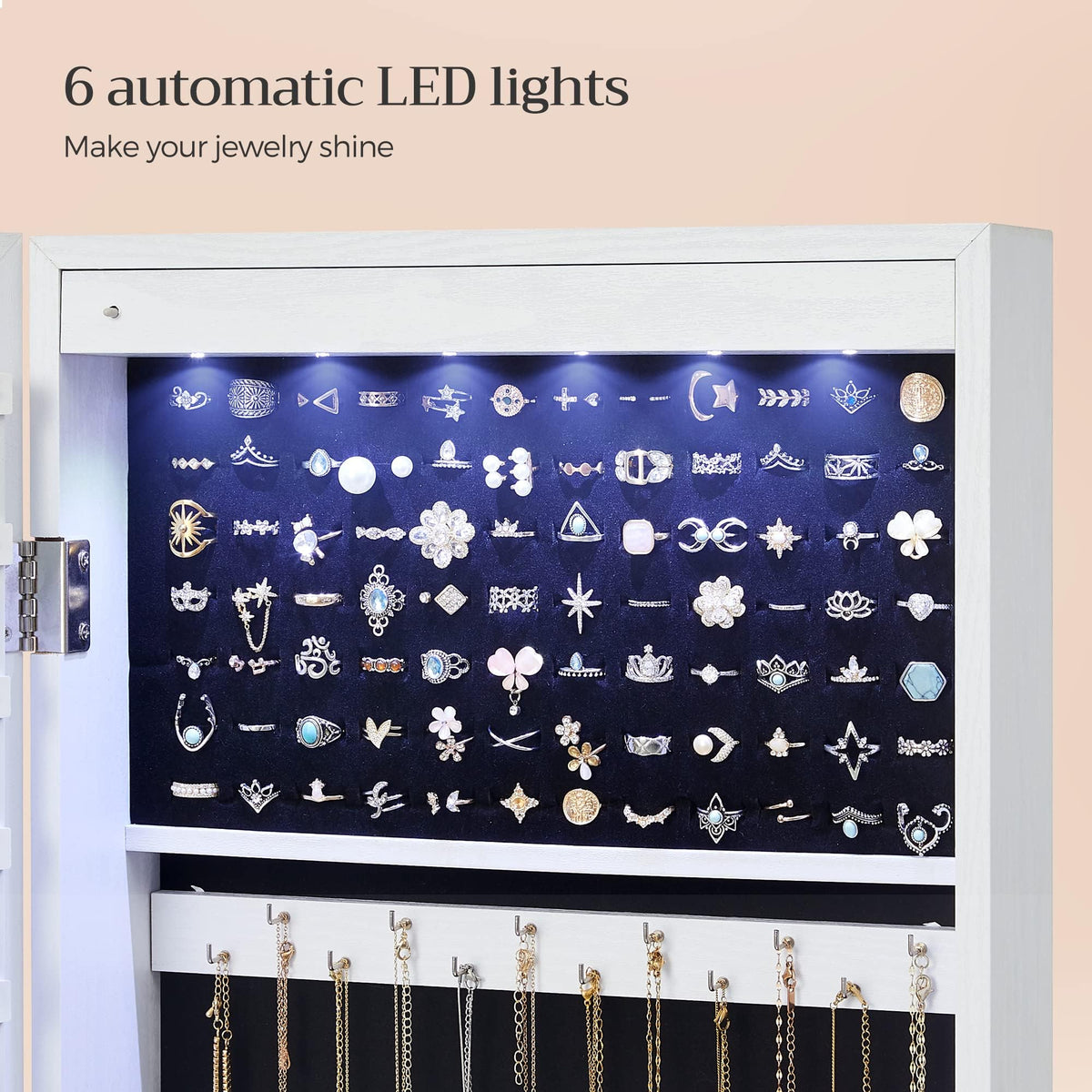 White Mirror Jewelry Cabinet with 2 Drawers T673