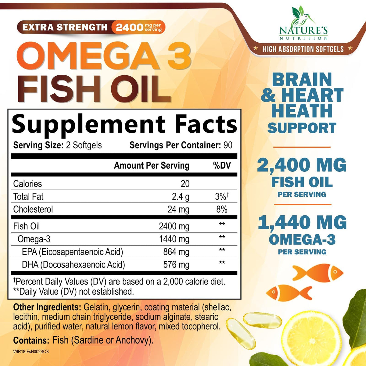 Omega 3 Fish Oil 2400mg Softgels U4030