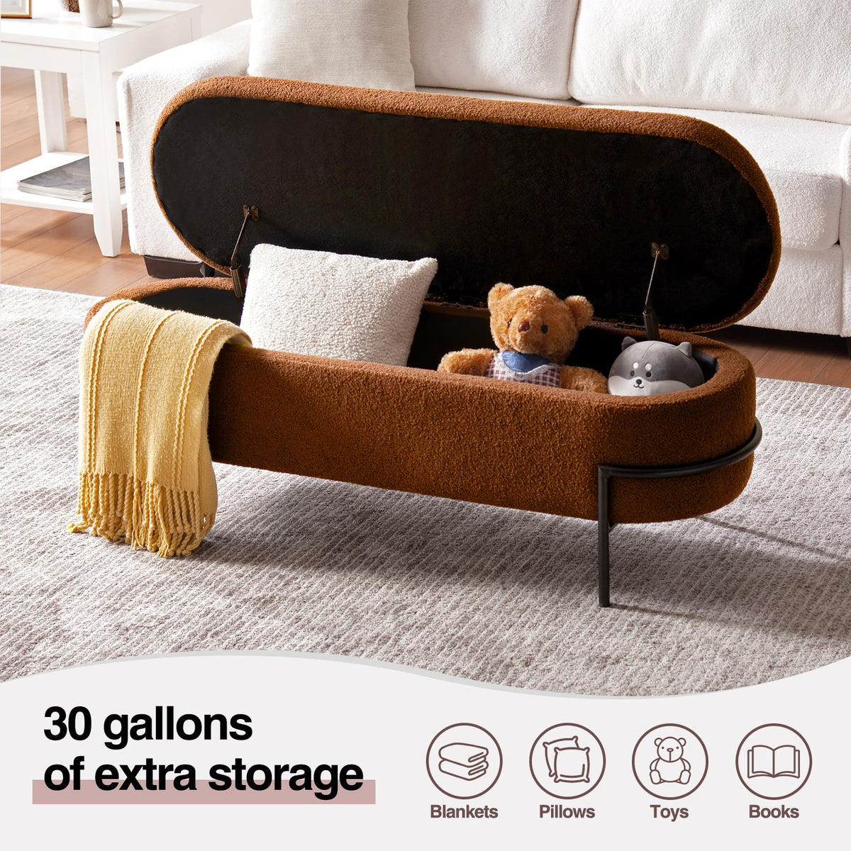 52 Inch Sherpa Storage Ottoman Bench T6342