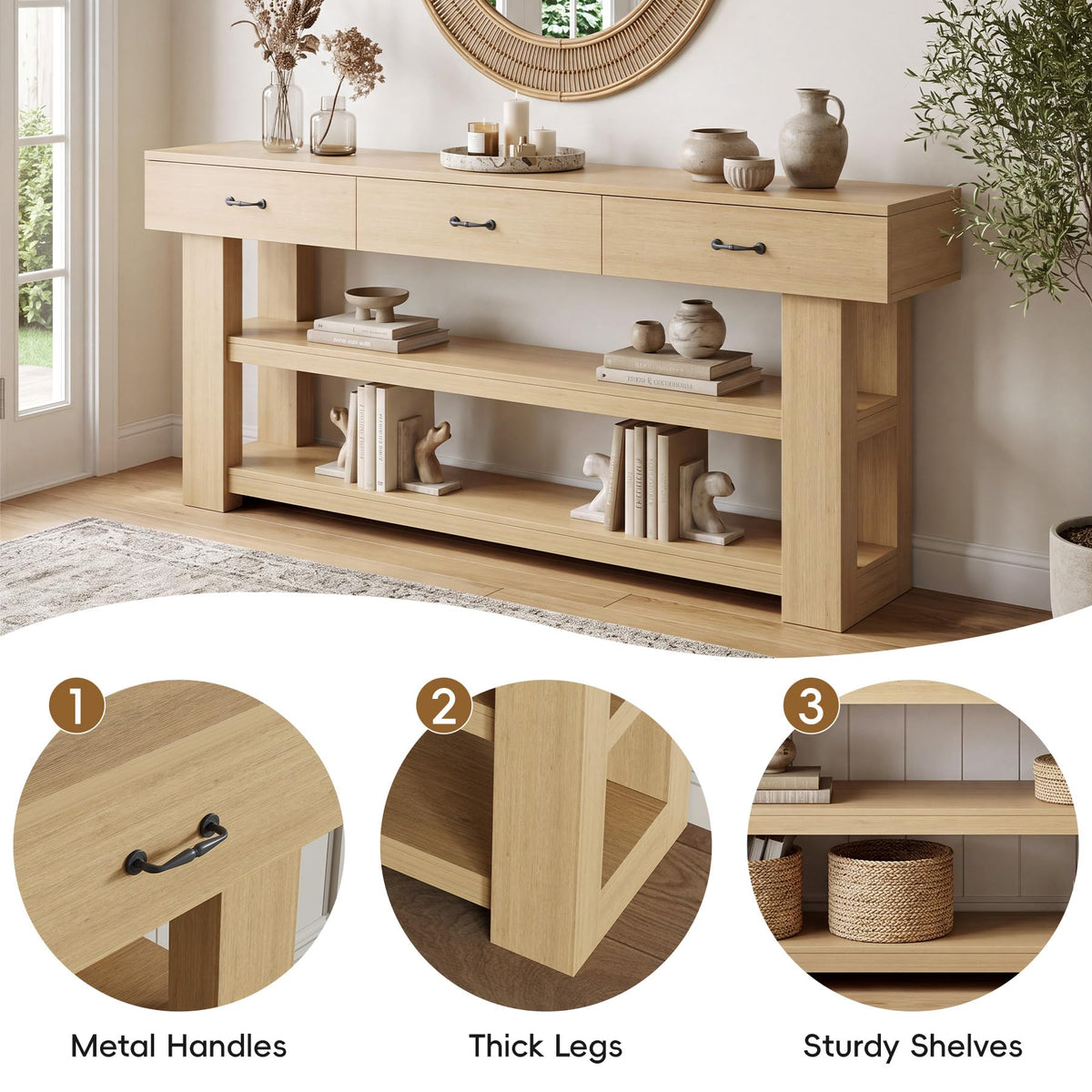 Oak Console Table with Drawers S903787