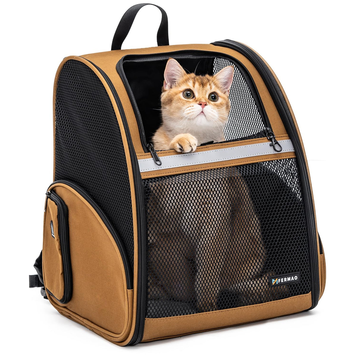 Brown Collapsible Pet Carrier Backpack with Ventilated Mesh W460444
