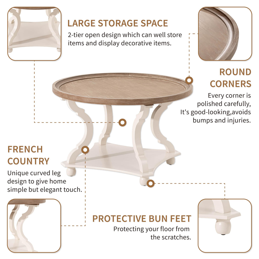 Round White Coffee Table with Tray Top J982814