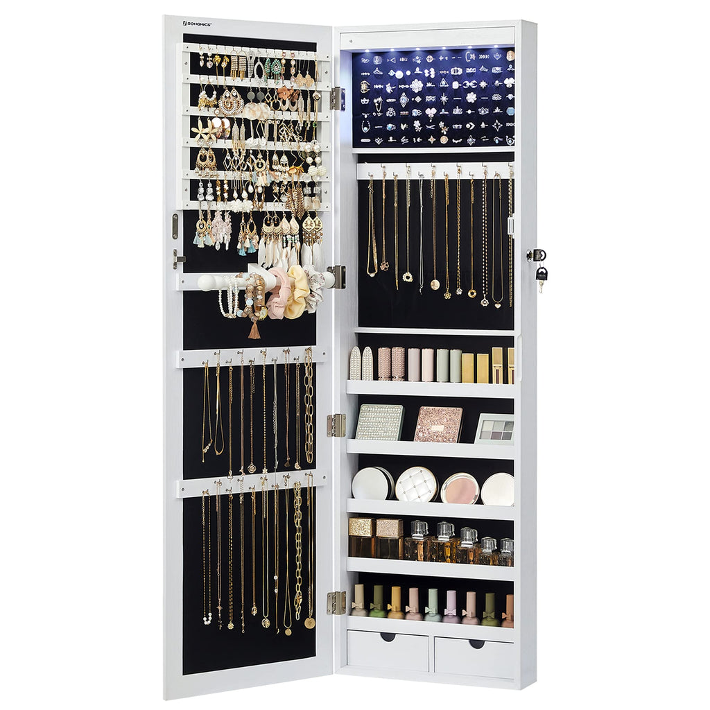 White Mirror Jewelry Cabinet with 2 Drawers T673