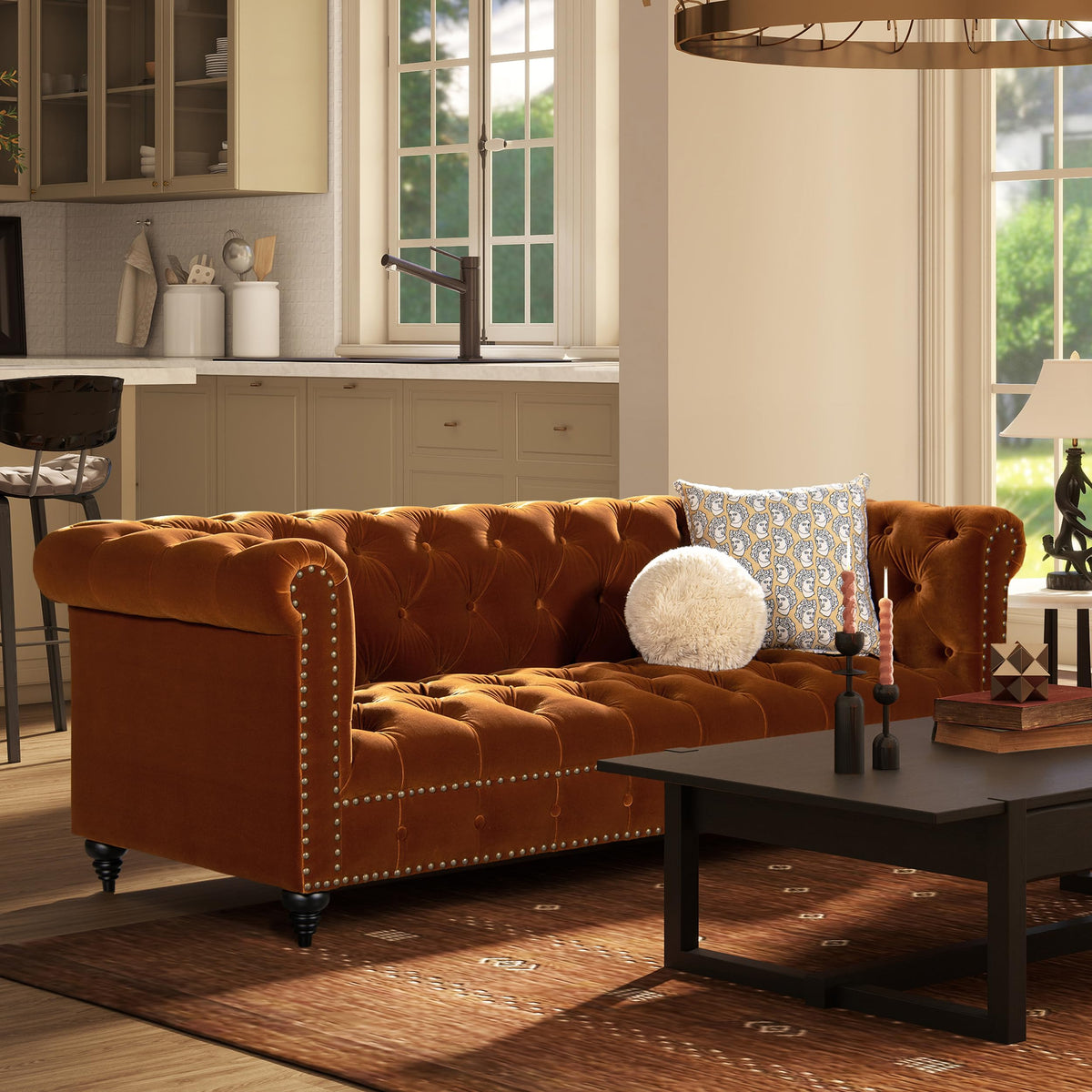 88" Burnt Orange Performance Velvet Sofa F5106