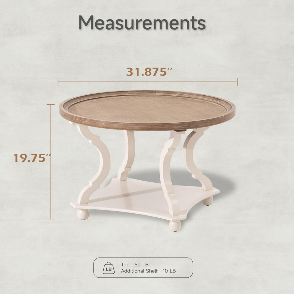 Round White Coffee Table with Tray Top J982814