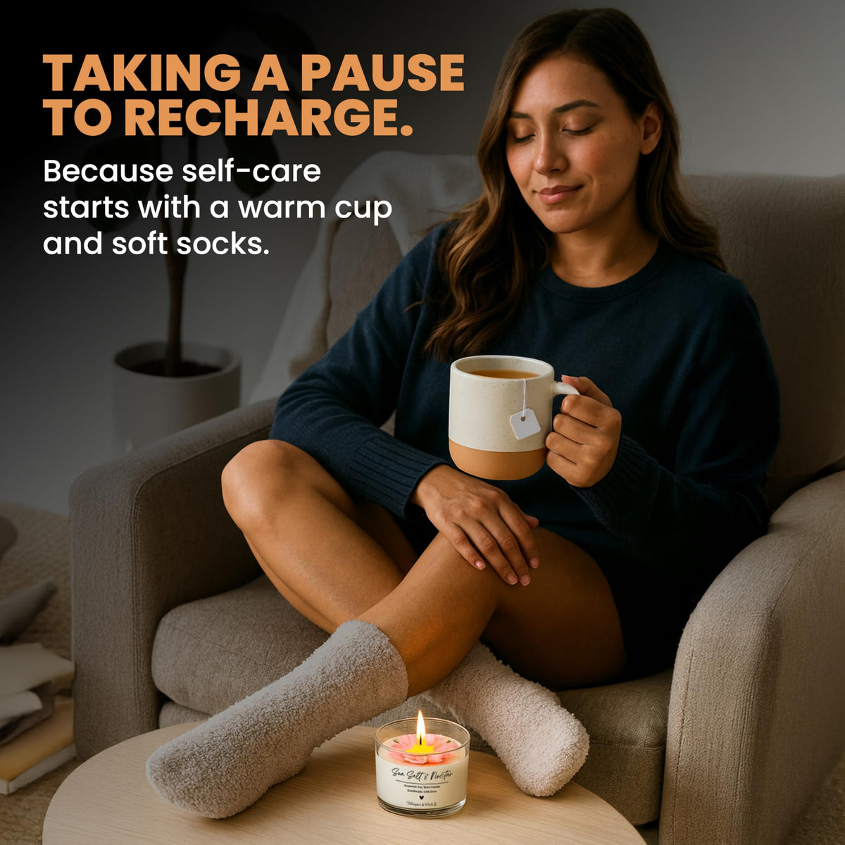 Ceramic Mug Socks Candle Tea Gift Set M33015