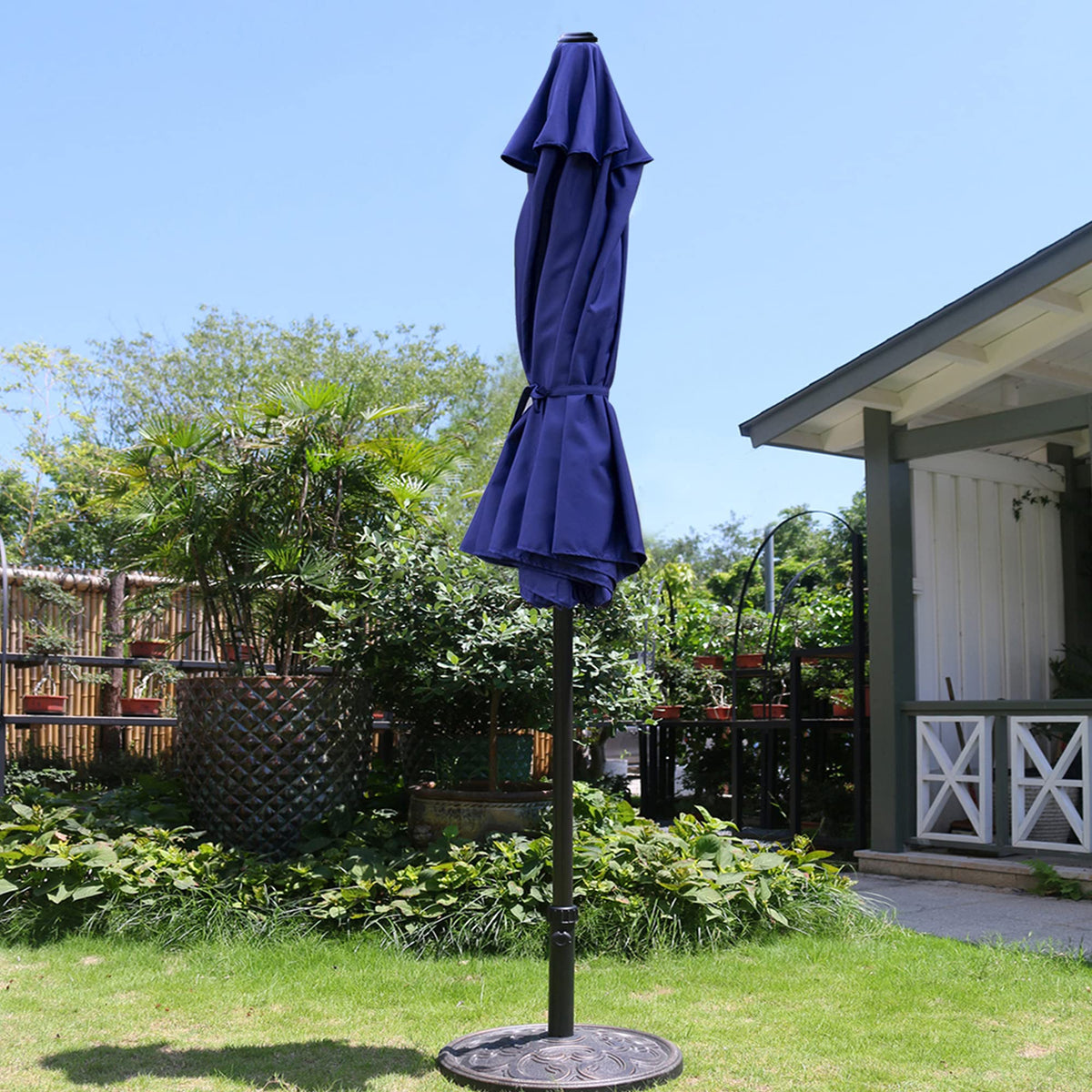 9' Patio Umbrella with 8 Ribs Navy Blue H5473