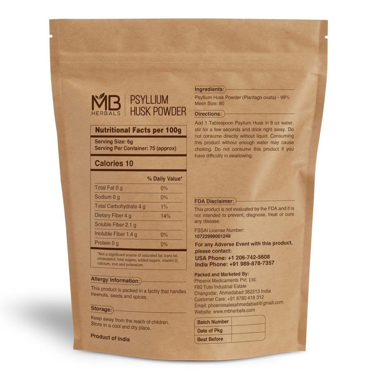 Psyllium Husk Powder 1 lb Gluten Free Vegan W317