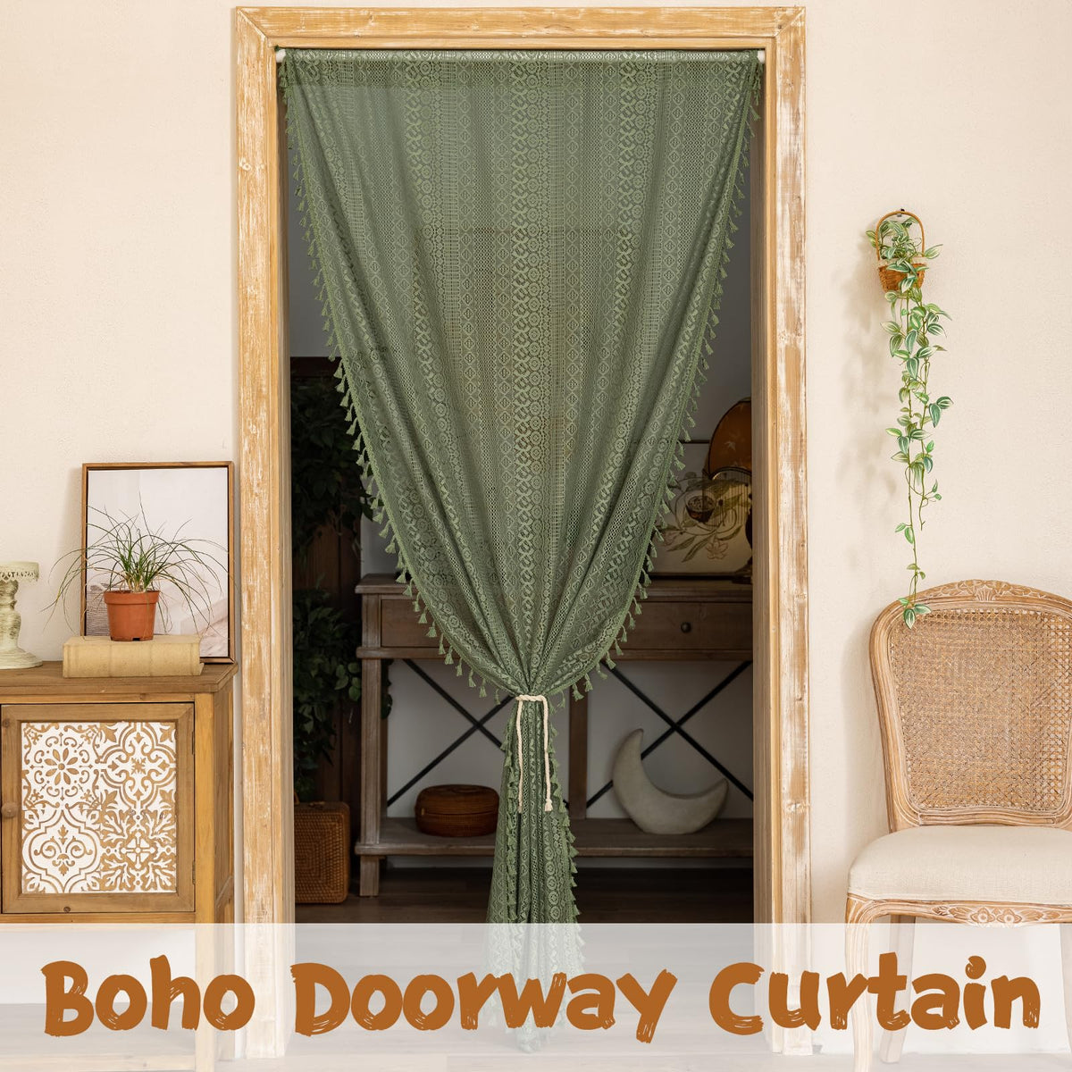 Olive Green Lace Sheer Door Curtains 1 Panel 37" x 80" C19690