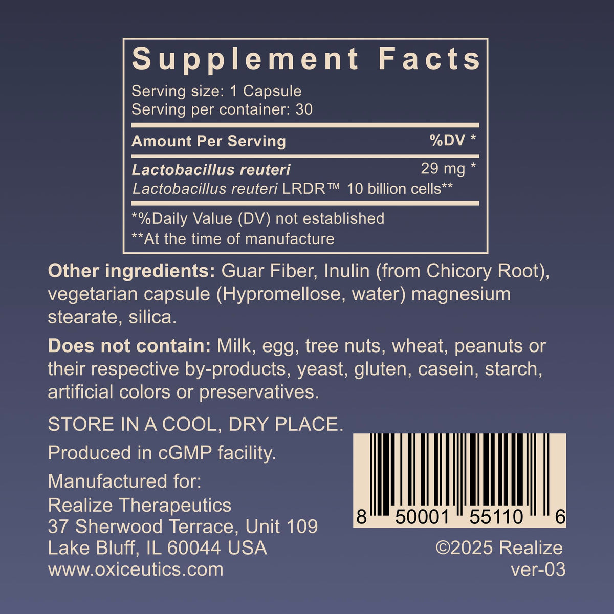 10 Billion CFU L. reuteri Probiotic with FOS Prebiotic 30 Veg Capsules Q49814