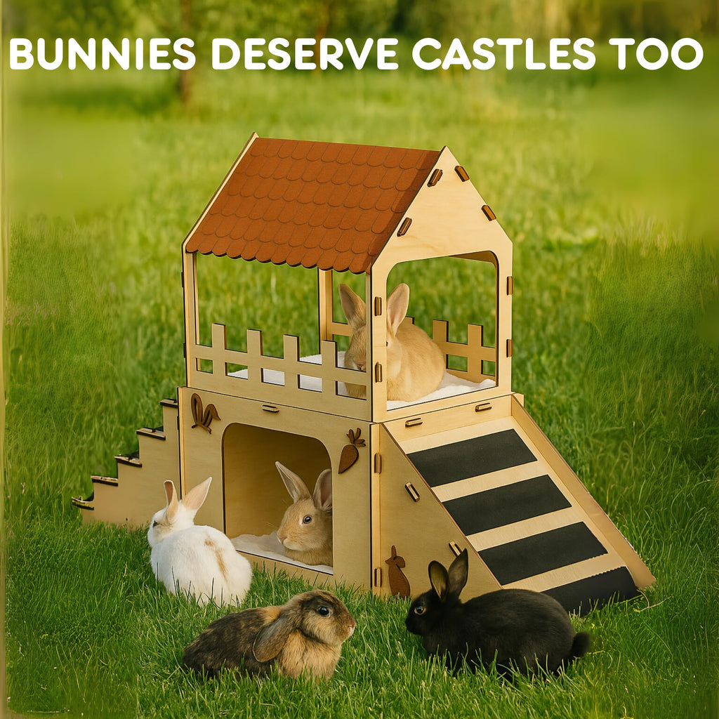 Extra Large Wooden Rabbit Hideout with Fleece Mats J8403