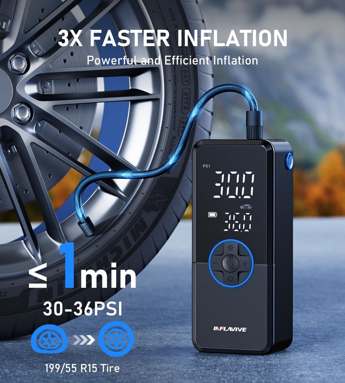 Portable Cordless Tire Inflator Air Compressor with Digital Gauge B479252