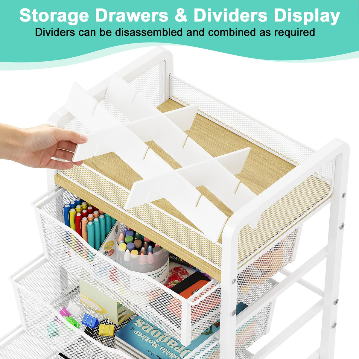 White Rolling Cart with 4 Drawers V56427