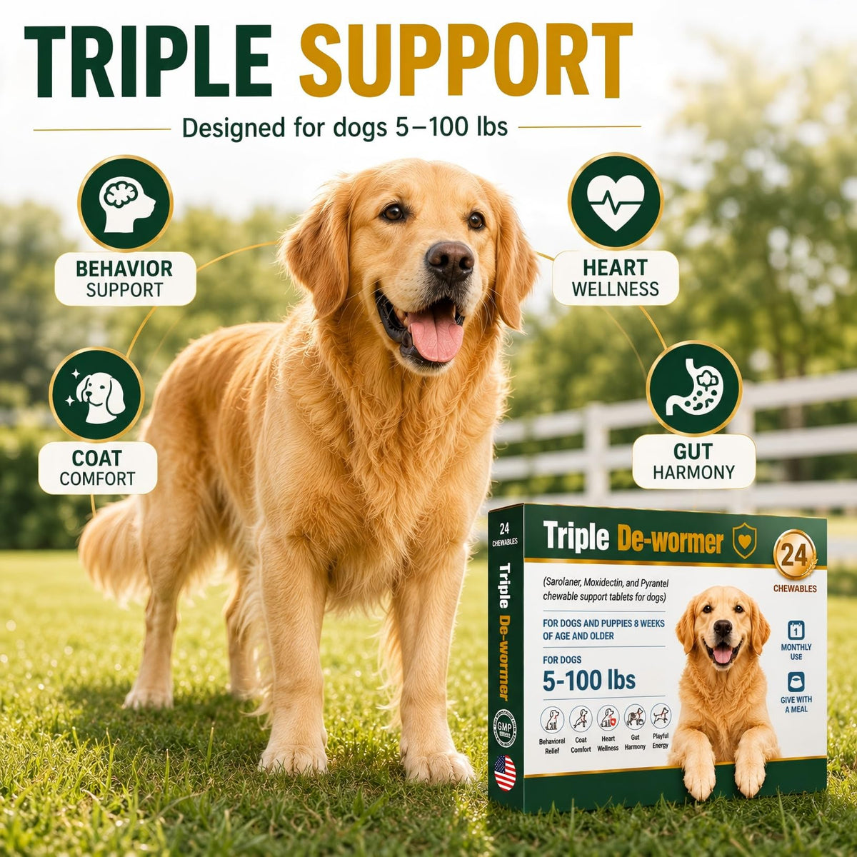 Broad Spectrum Dog Dewormer Tablets with Pyrantel Pamoate, 24 Tablets S344