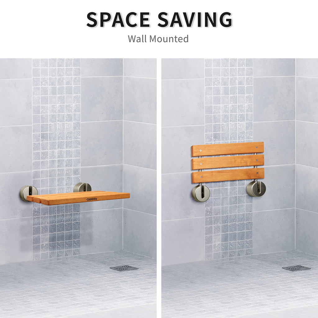 20" Teak Folding Shower Seat Wall Mount W722345