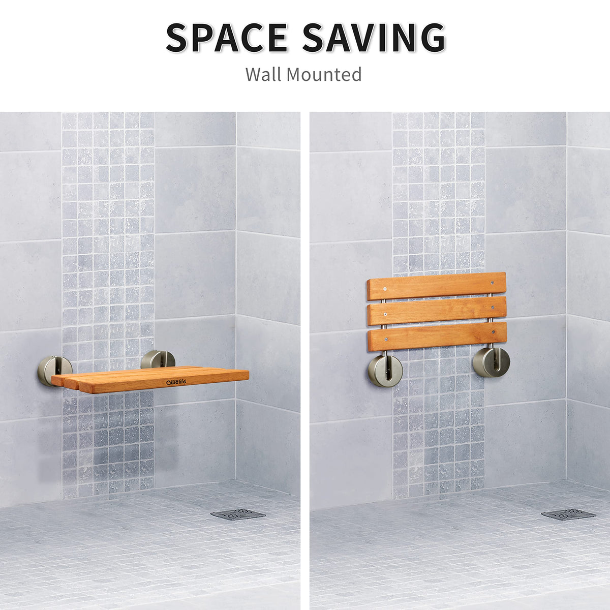 20" Teak Folding Shower Seat Wall Mount W722345