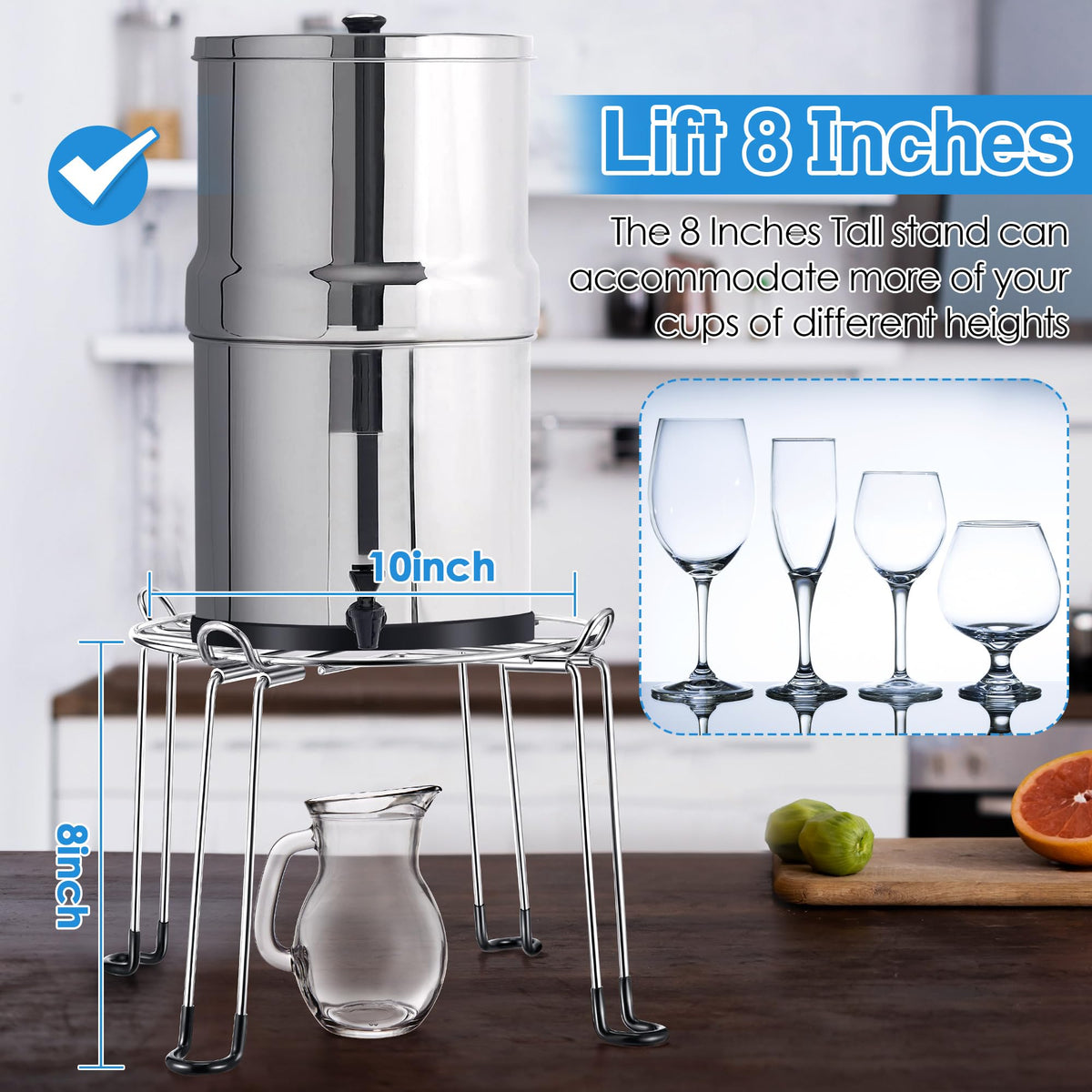 10" Diameter 8" Tall Stainless Steel Gravity Fed Water Filter Stand Q783678
