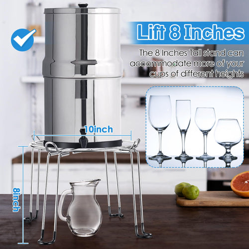 10" Diameter 8" Tall Stainless Steel Gravity Fed Water Filter Stand Q783678
