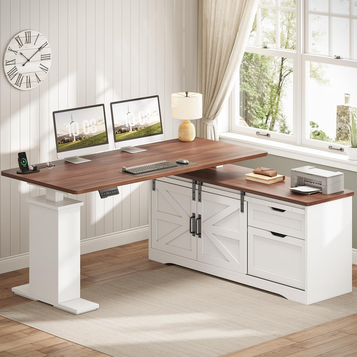 55 inch L Shaped Standing Desk with Storage Drawers H9305