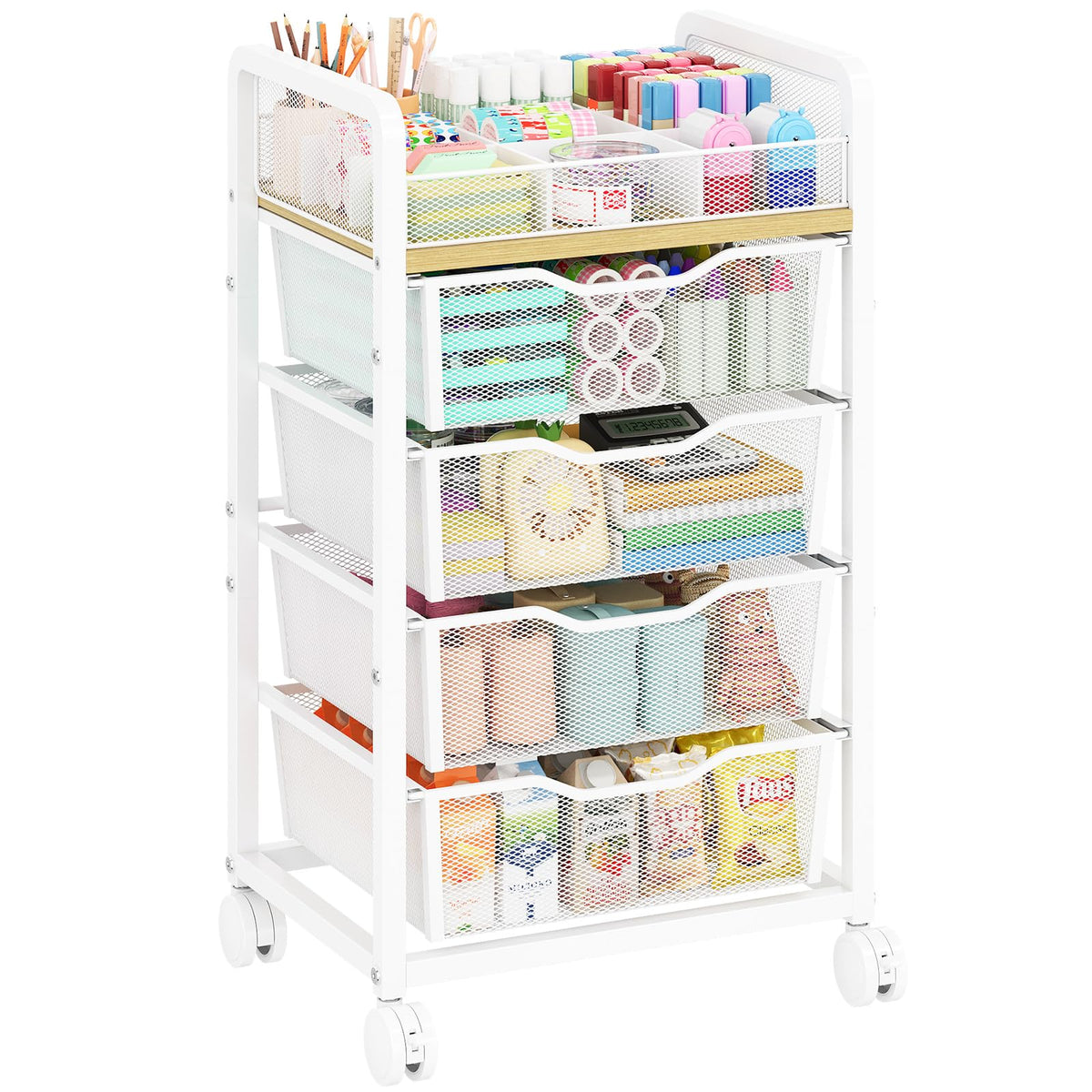 White Rolling Cart with 4 Drawers V56427