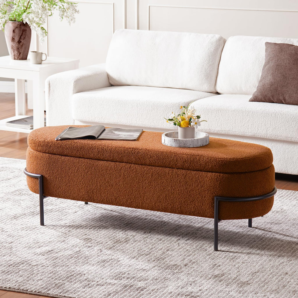 52 Inch Sherpa Storage Ottoman Bench T6342