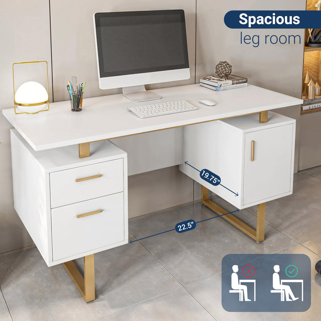 51"W Computer Desk with 2 Drawers & Storage Cabinet Z949574