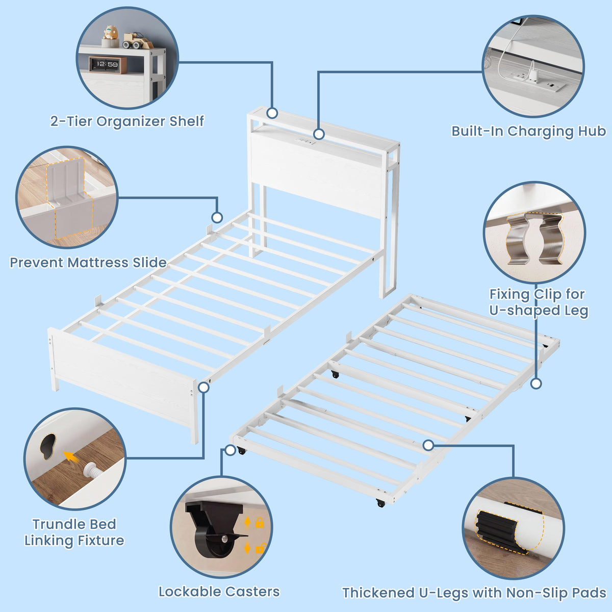 Twin Daybed with Trundle Bed and Storage Headboard Z299808