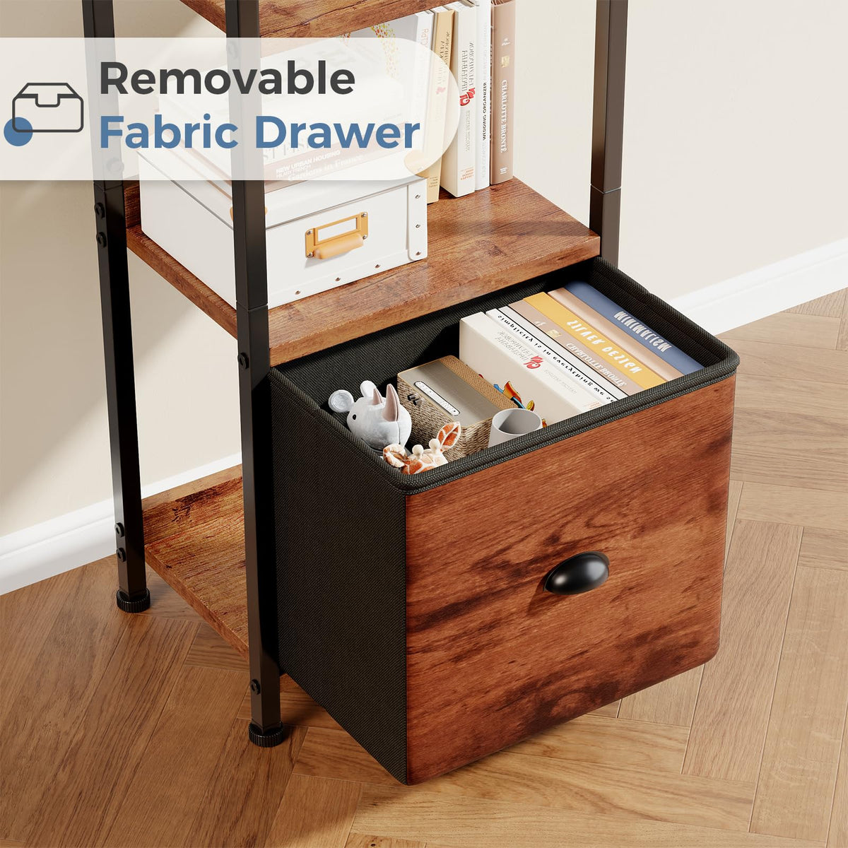 5 Tier Bookshelf with Fabric Drawer O995