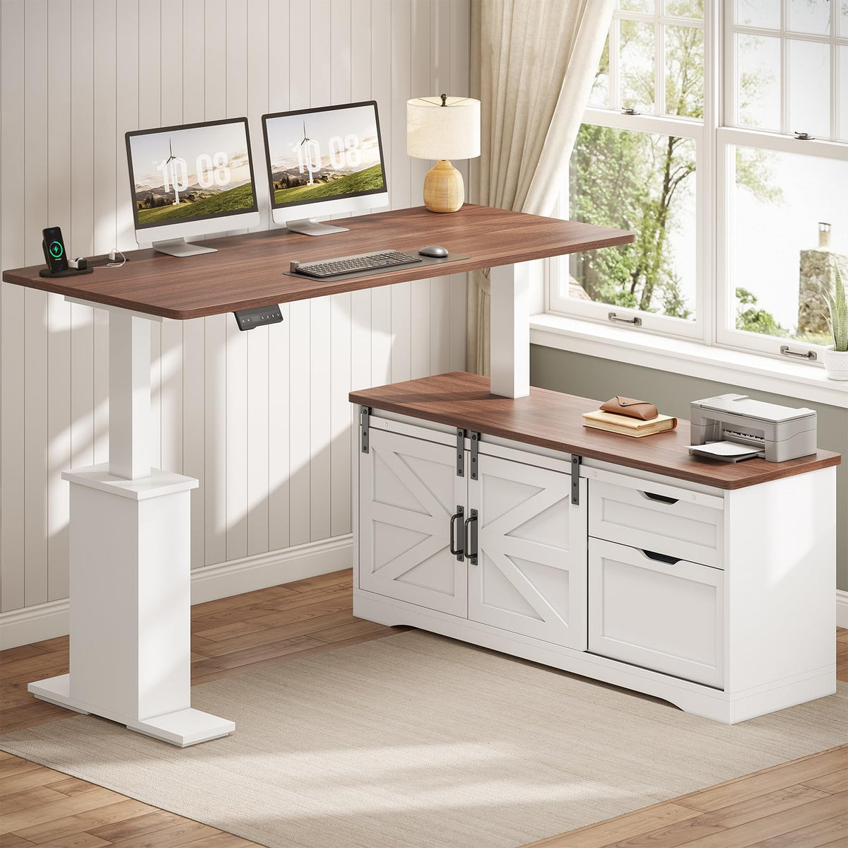55 inch L Shaped Standing Desk with Storage Drawers H9305