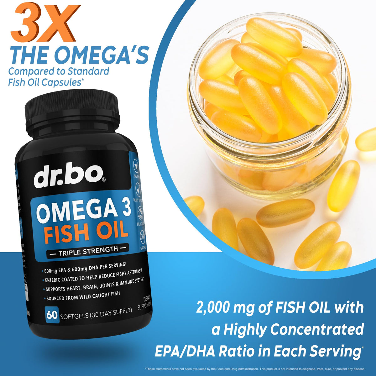 Omega 3 Fish Oil 2000mg EPA DHA 60 Softgels Z457775